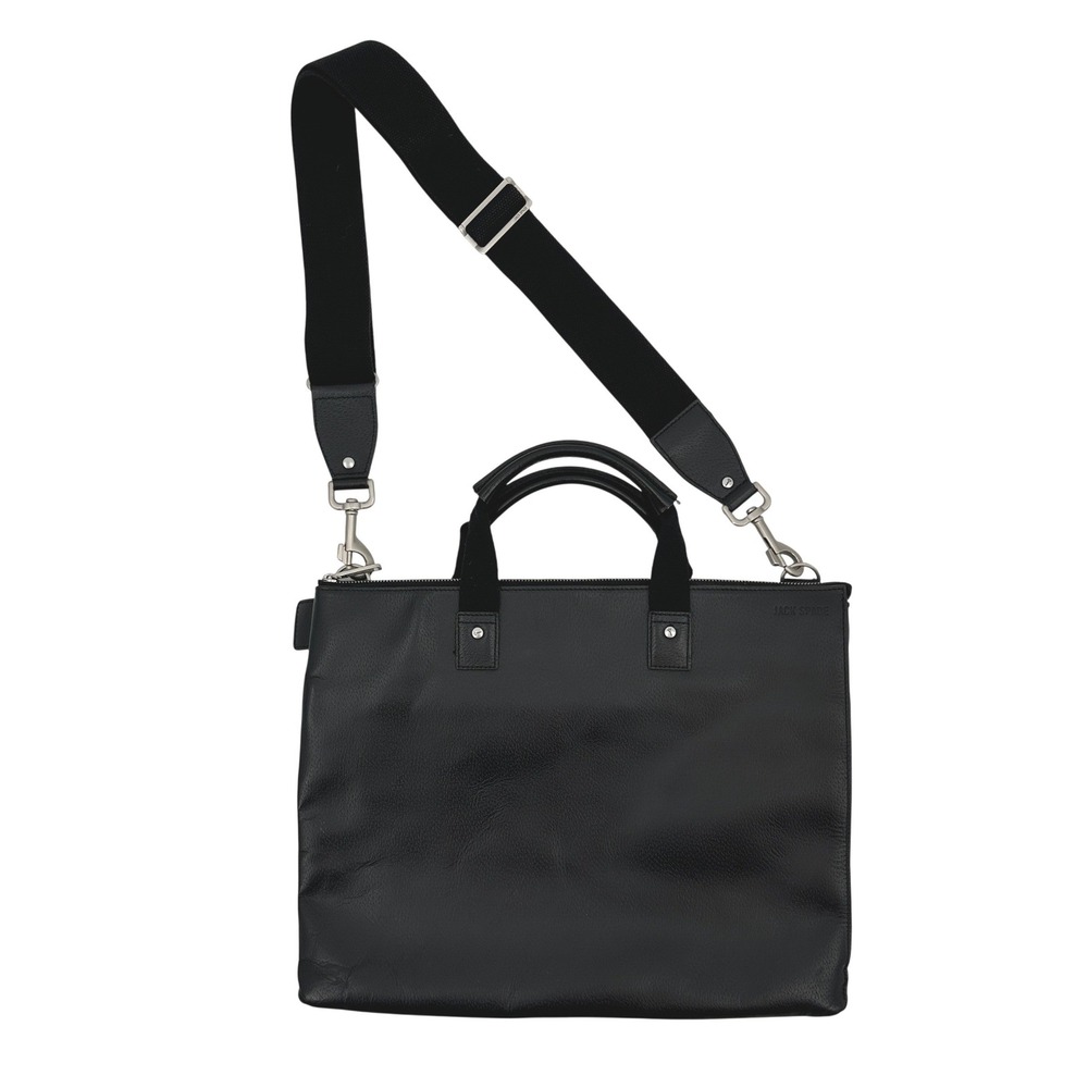Jack Spade Mens Black Pebbled Leather Slim Briefcase Messenger‎ Bag Crossbody
